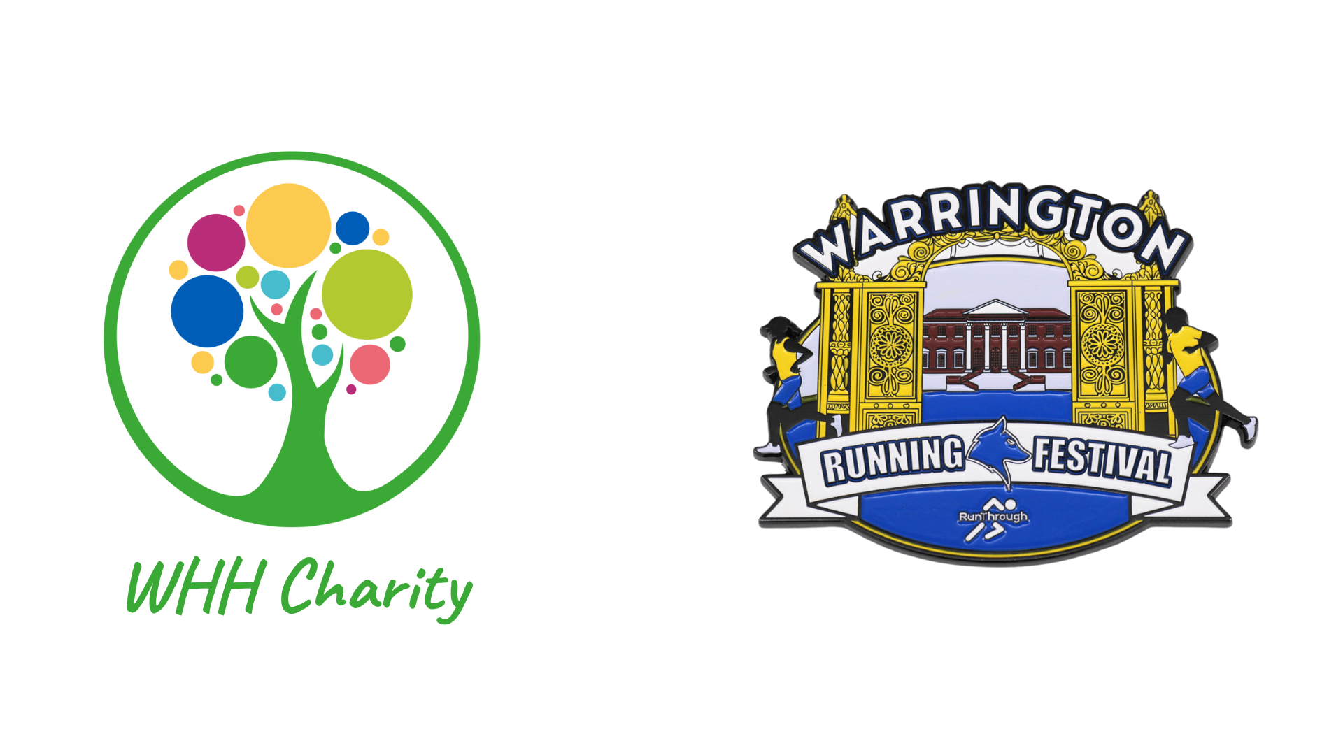 Decorative image with WHH Charity logo and Warrington Running Festival logo.